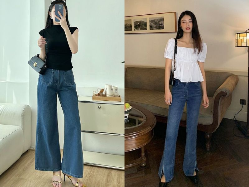 áo kiểu quần jeans đậm