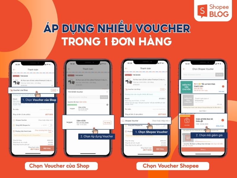 Cách áp dụng nhiều voucher giảm giá trong cùng 1 đơn hàng Shopee
