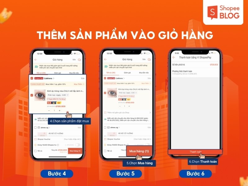 Các bước đặt hàng trên Shopee