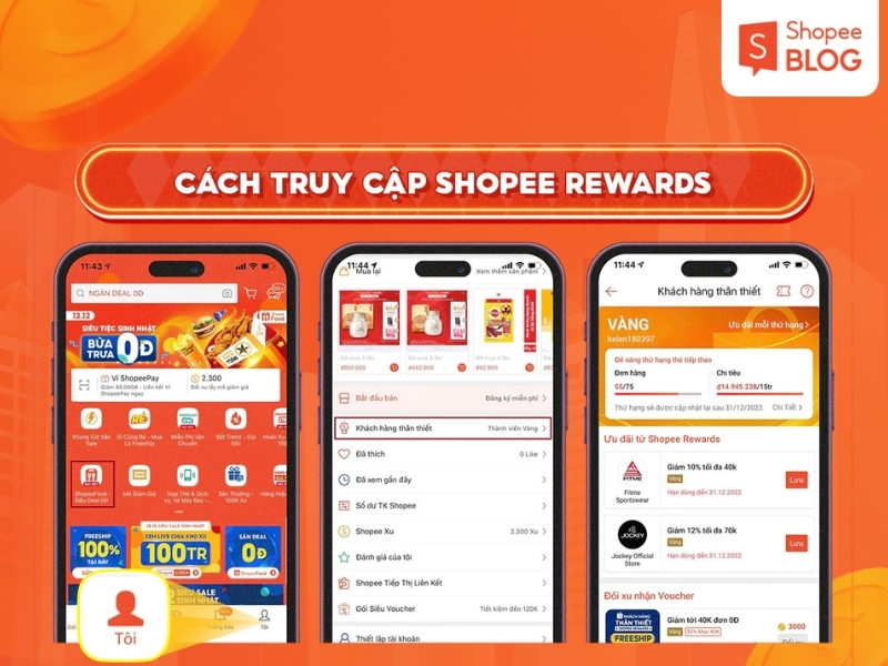 Truy cập Shopee Rewards xem hạng thành viên