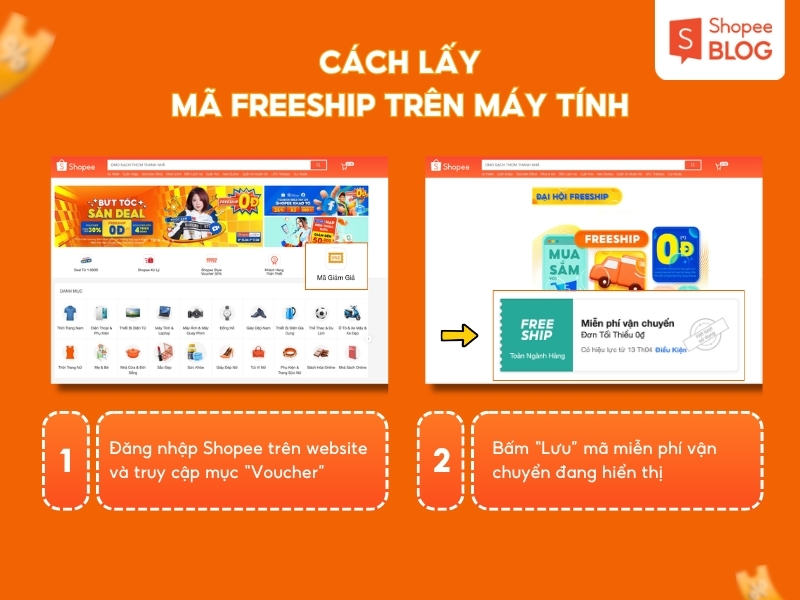 Cách lấy mã freeship Shopee trên máy tính