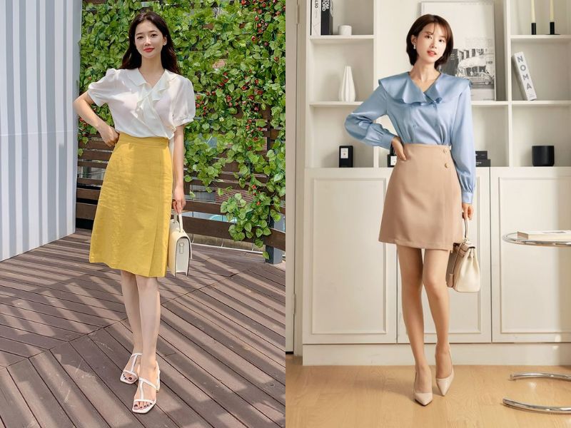 áo blouse chân váy bút chì
