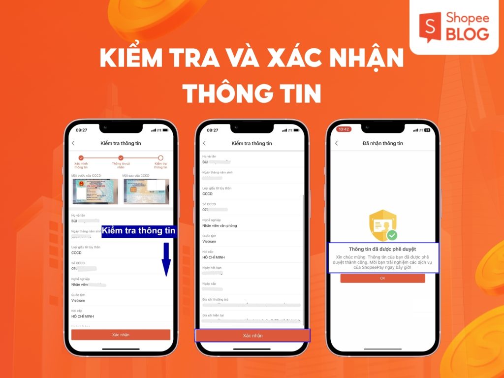 Kiểm tra thông tin và xác nhận về cách đăng ký ShopeePay