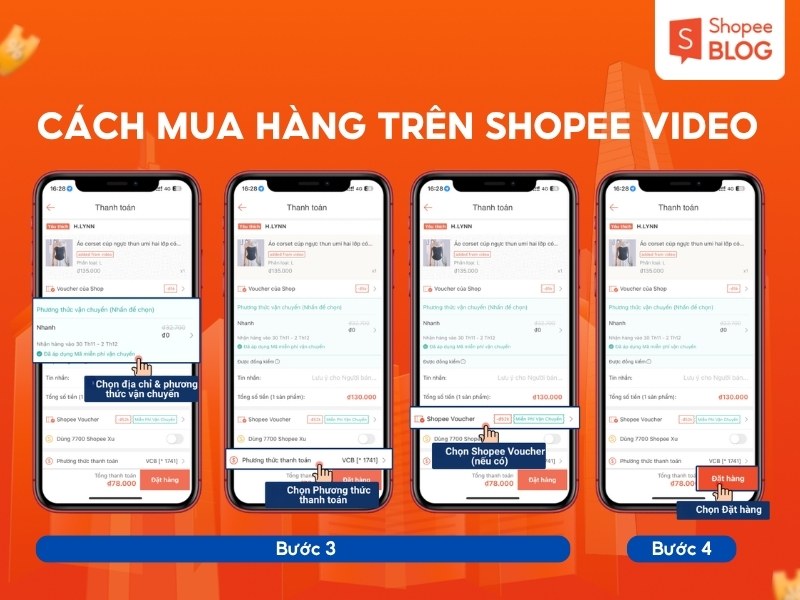 Hướng dẫn cách đặt đồ trên Shopee Video