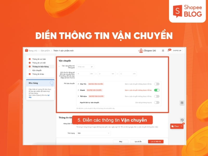 Điền thông tin vận chuyển