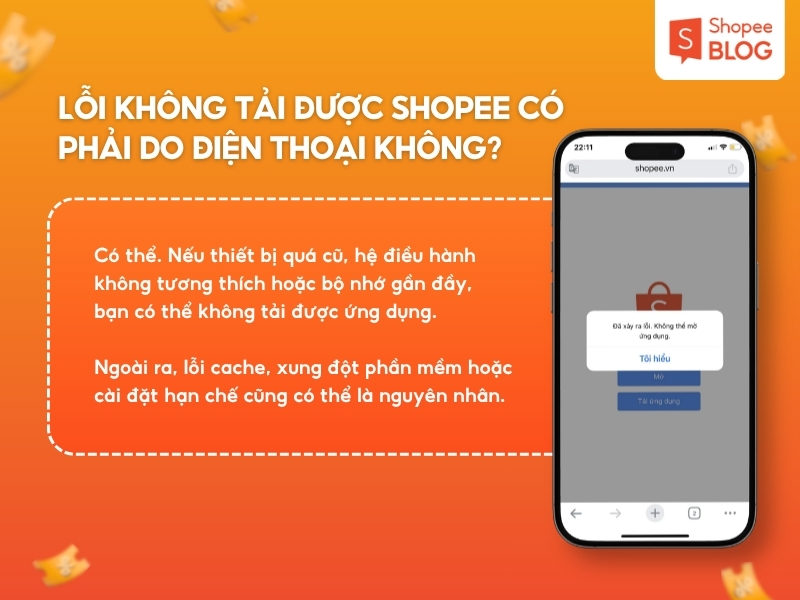 Lỗi không tải được Shopee có phải do điện thoại không? 
