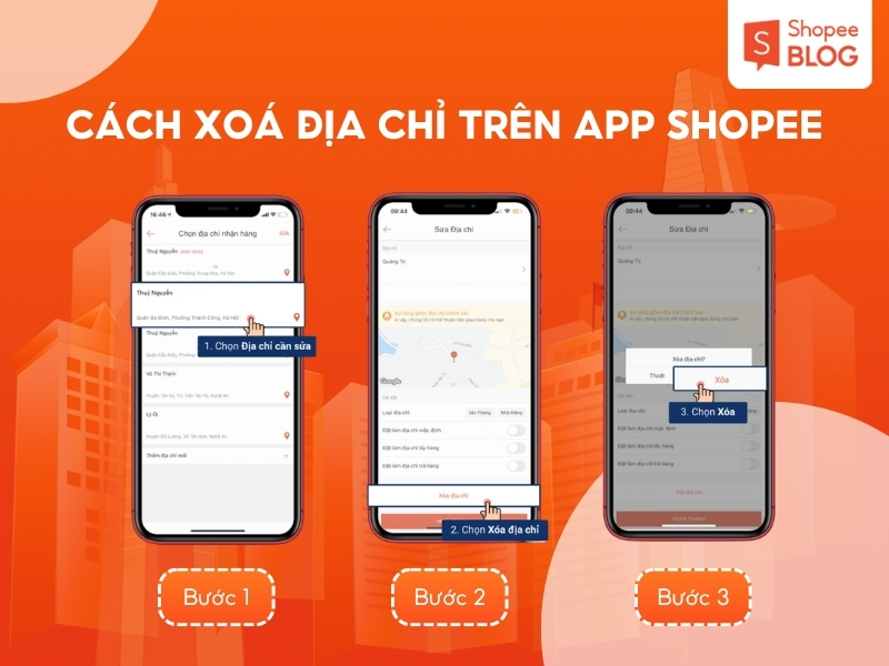 Xóa địa chỉ hiện có trên ứng dụng Shopee