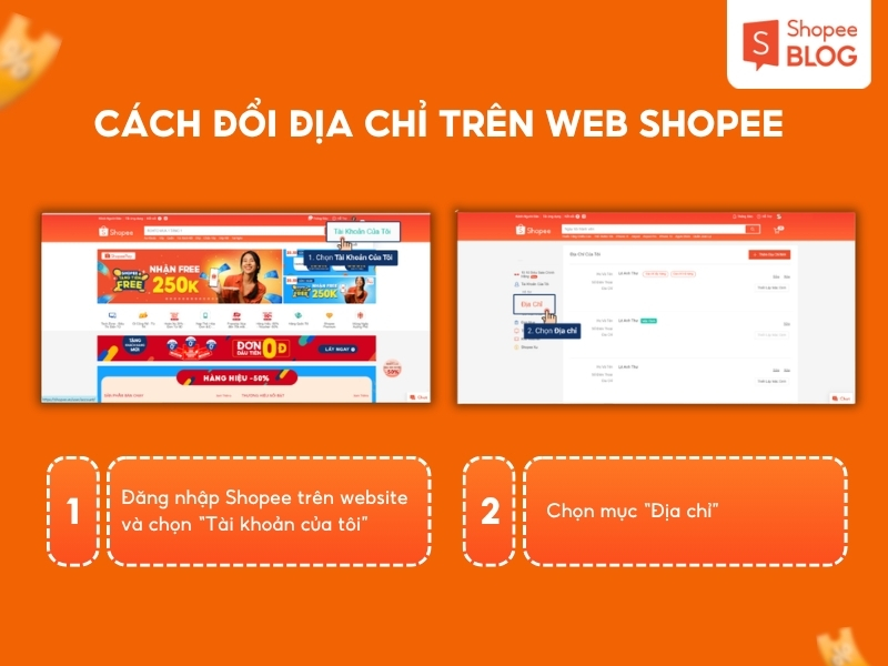Chỉnh sửa địa chỉ Shopee trên website Shopee