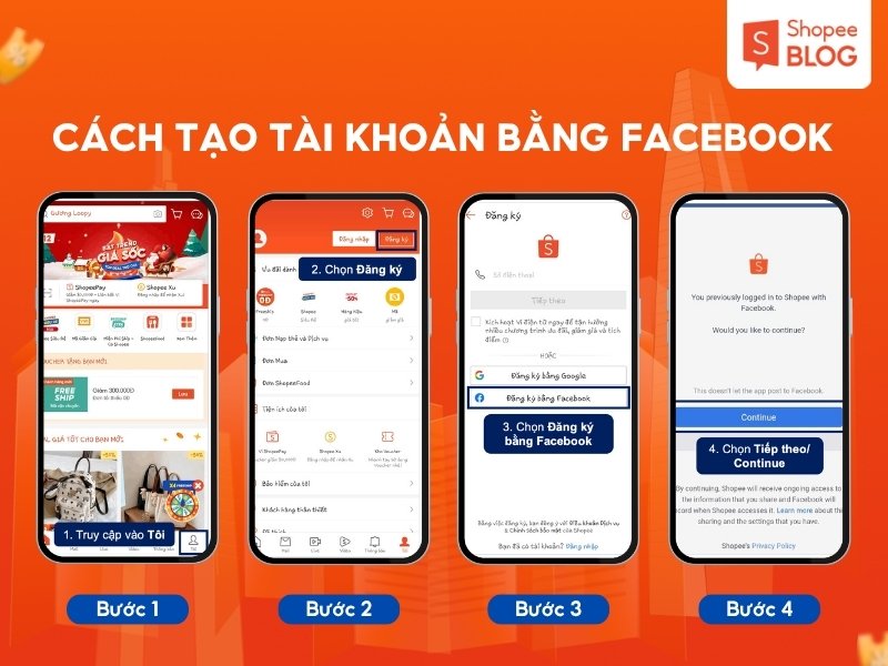 Cách tạo tài khoản Shopee bán hàng bằng Facebook
