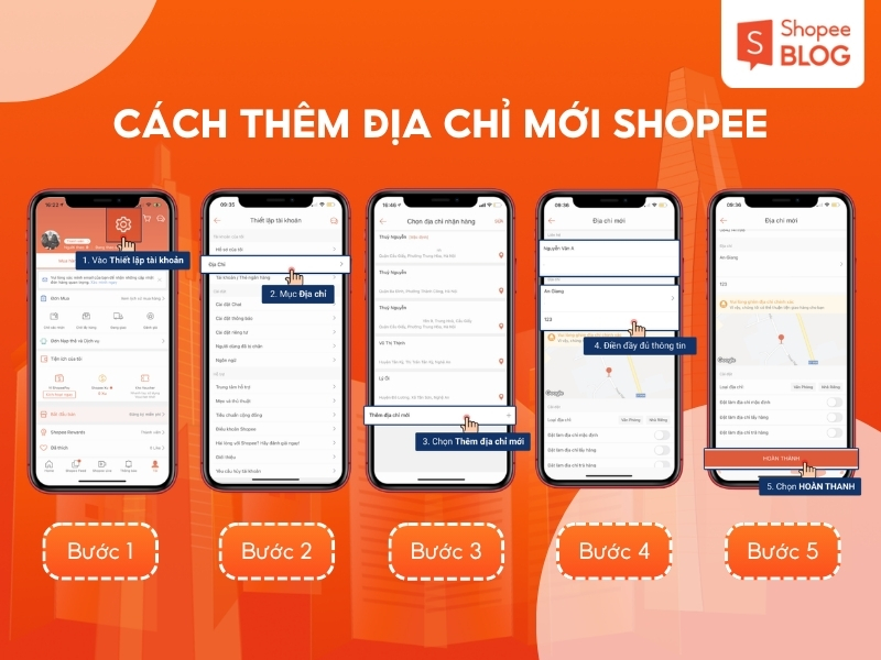 Thêm địa chỉ mới trên ứng dụng Shopee