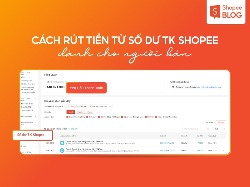 rút tiền từ số dư tài khoản Shopee dành cho người bán