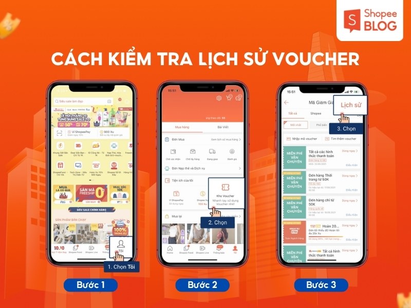 Cách truy cập lịch sử sử dụng voucher Shopee