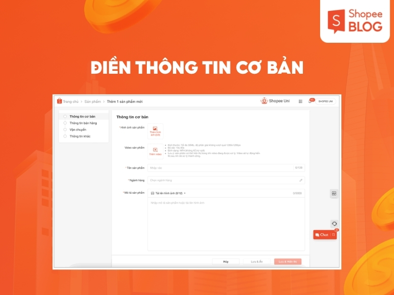 Điền thông tin cơ bản về sản phẩm
