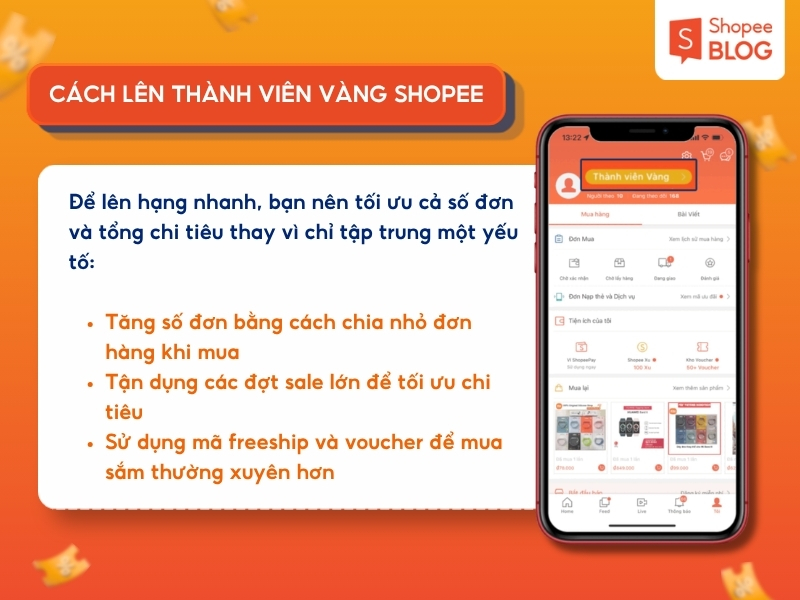 Cách lên thành viên vàng Shopee nhanh chóng?