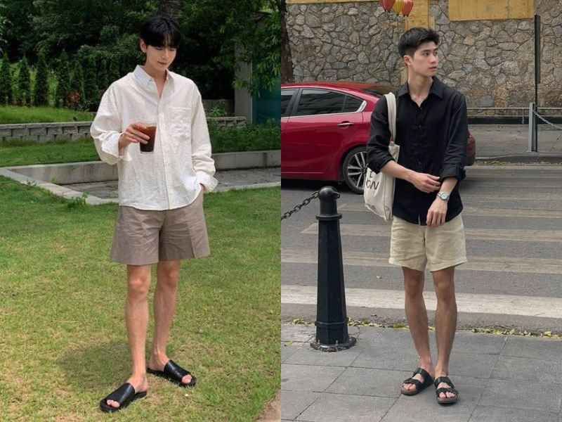 áo sơ mi quần short và sandal