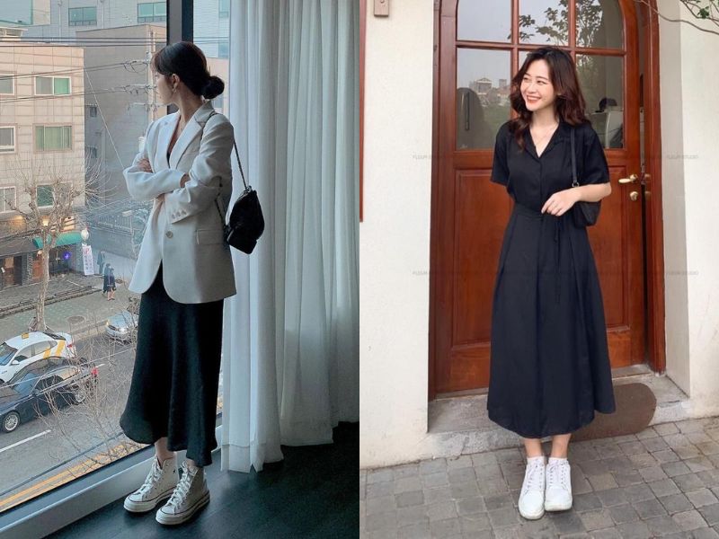 đầm công sở giày thể thao