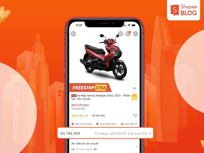 Sản phẩm trả góp bằng thẻ tín dụng trên Shopee