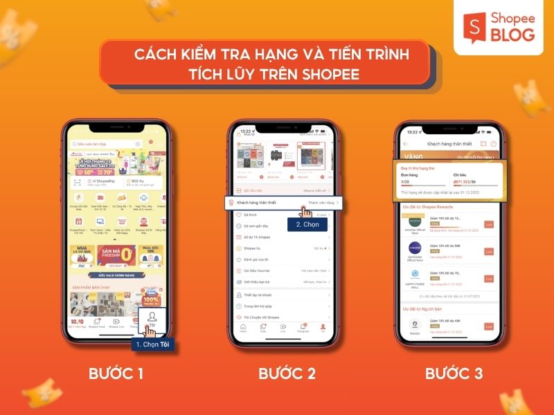 kiểm tra hạng và tích luỹ trên shopee