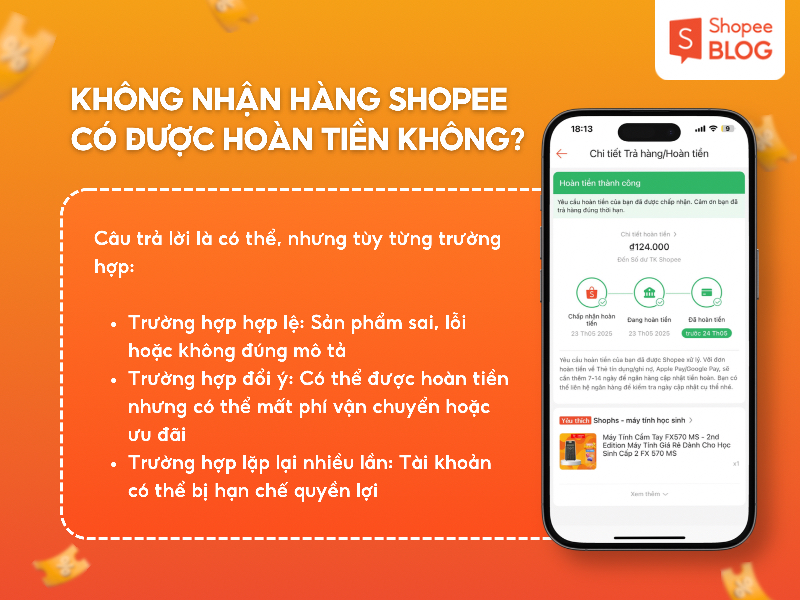 Không nhận hàng Shopee có được hoàn tiền không?
