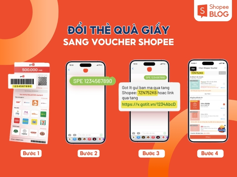 Cách đổi thẻ quà giấy sang voucher Shopee
