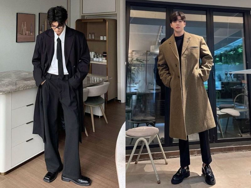 trench coat quần âu giày da