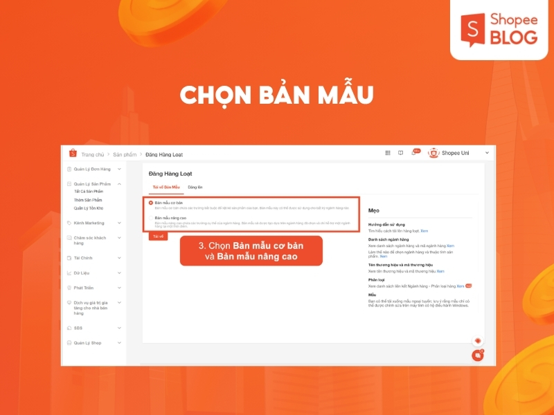 Chọn bản mẫu đăng sản phẩm trên shopee