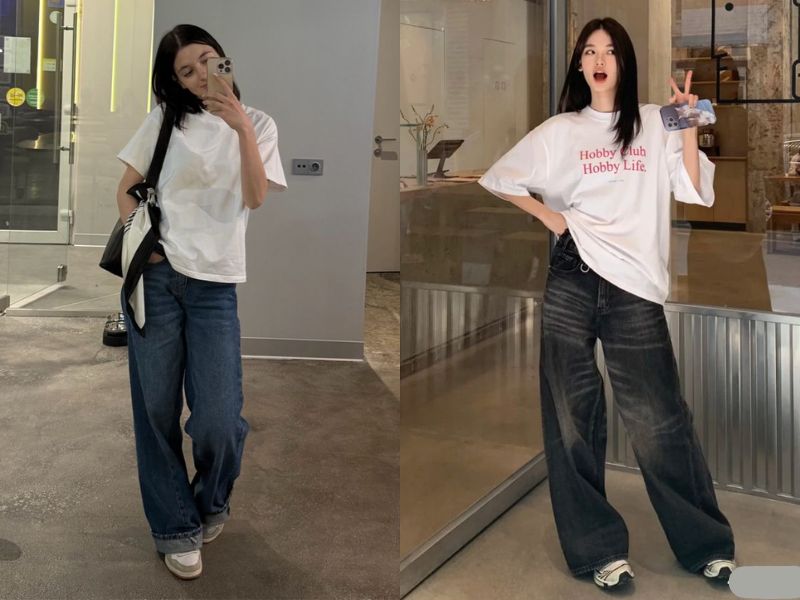 áo thun quần jeans tối màu