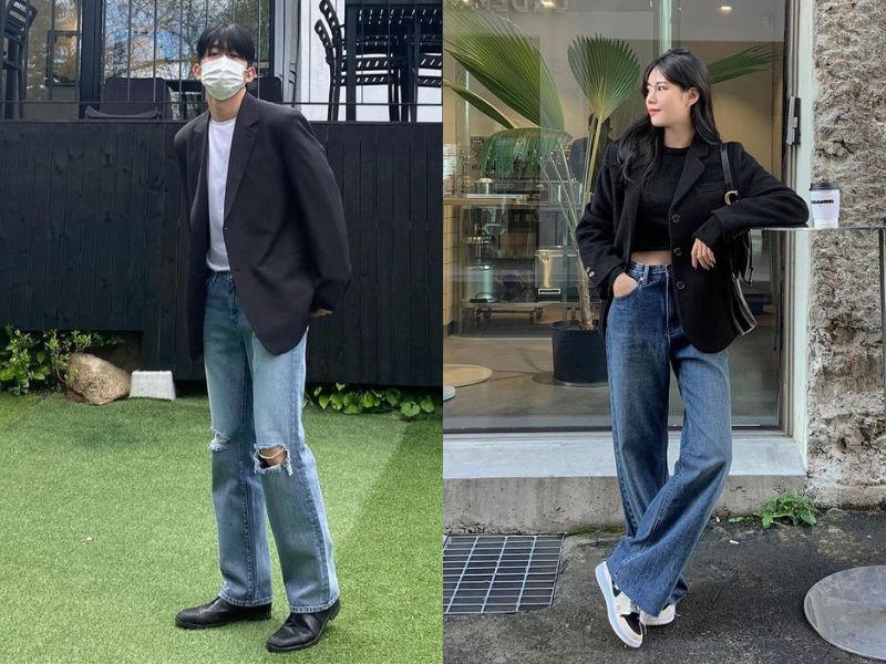 aó thun blazer quần jeans
