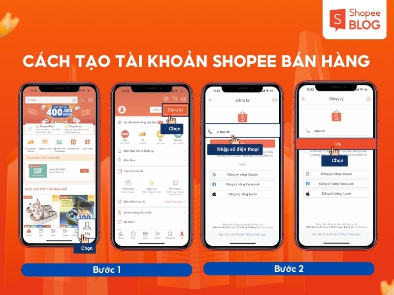 Cách mở shop trên Shopee bằng điện thoại