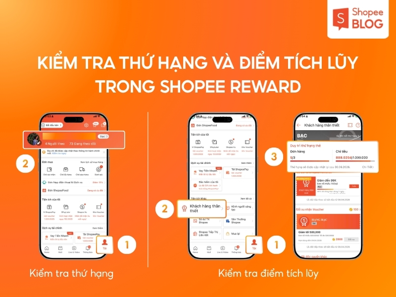 kiểm tra thứ hạng và điểm tích lũy trong Shopee Reward