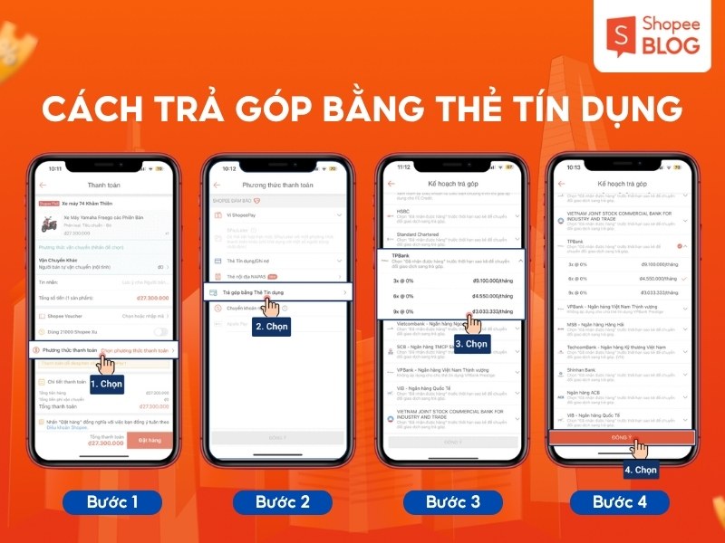 Cách trả góp bằng thẻ tín dụng trên Shopee