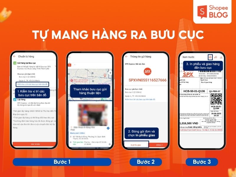 Trường hợp tự mang hàng ra bưu cục Shopee