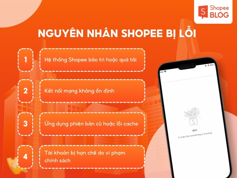 Nguyên nhân Shopee bị lỗi không vào được. 