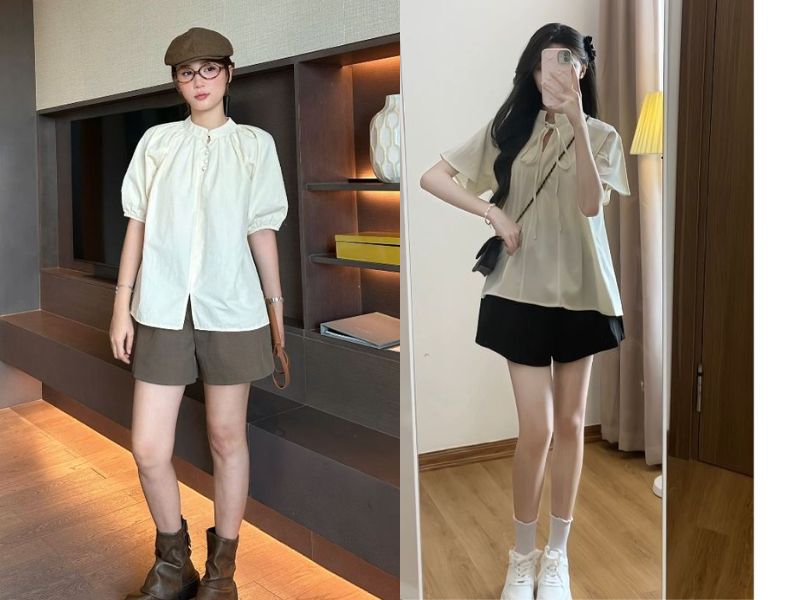 áo sơ mi cổ tàu quần short các mẫu cổ áo sơ mi nữ