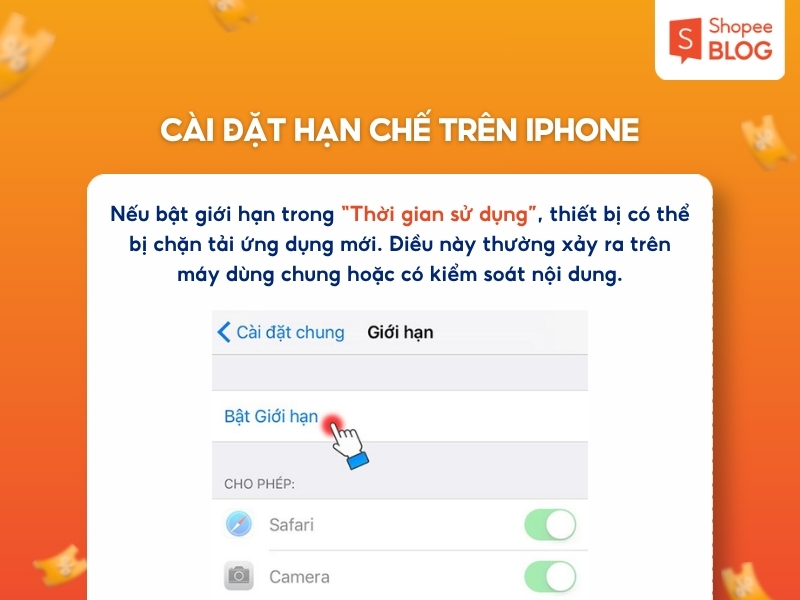 Cài đặt hạn chế trên iPhone. 