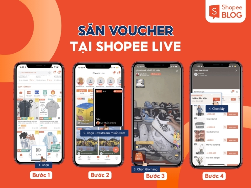 Cách săn voucher trên Shopee tại Shopee Live