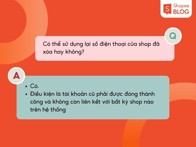 Có thể được sử dụng lại số điện thoại của shop đã xóa