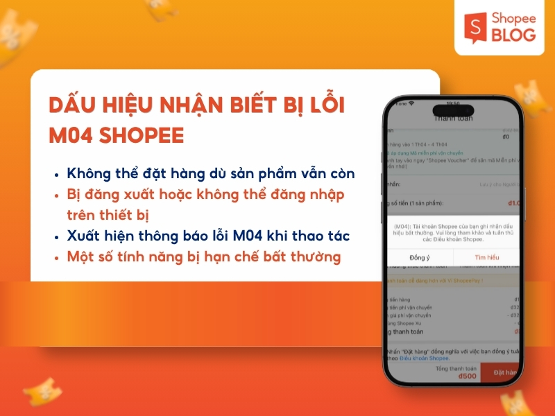 Dấu hiệu nhận biết tài khoản bị lỗi M04 Shopee