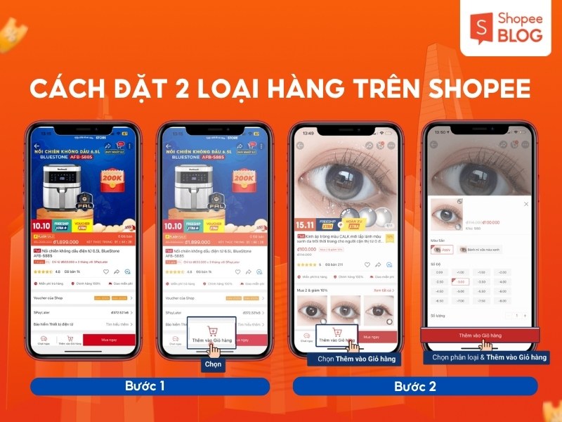 Cách đặt 2 loại hàng trên Shopee