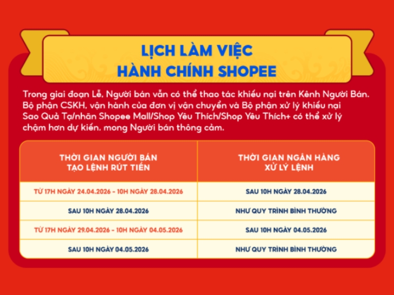 Lịch làm việc khối hành chính Shopee 