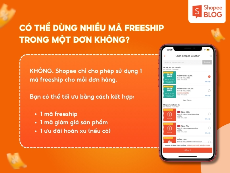 Có thể dùng nhiều mã freeship trong một đơn không?