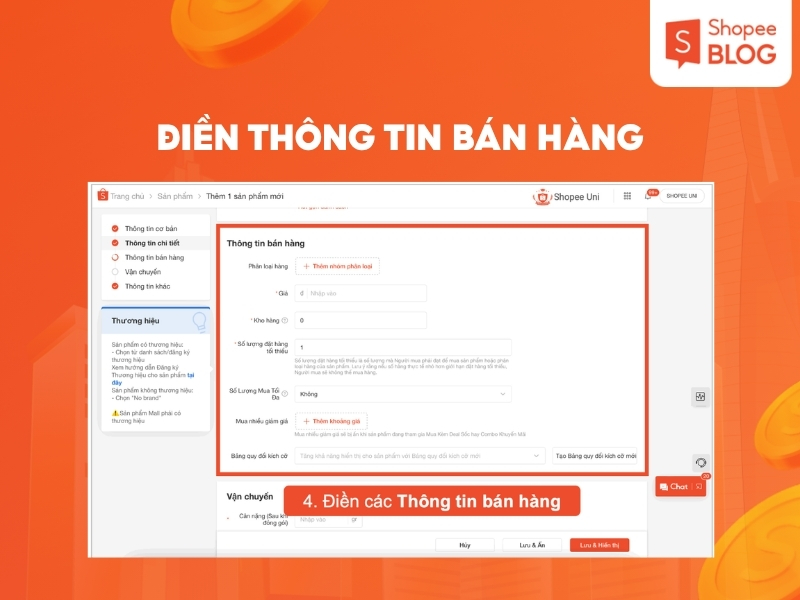Điền thông tin bán hàng
