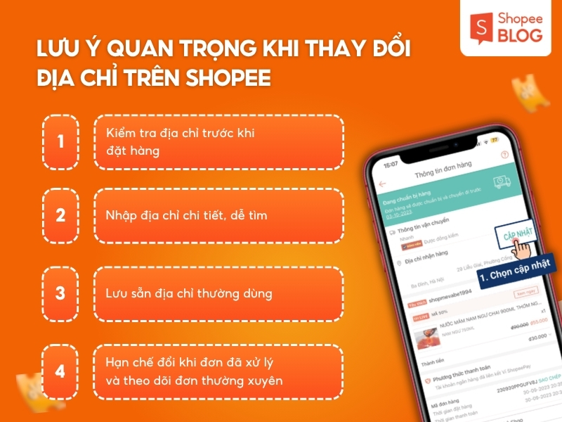 Lưu ý quan trọng khi thay đổi địa chỉ trên Shopee