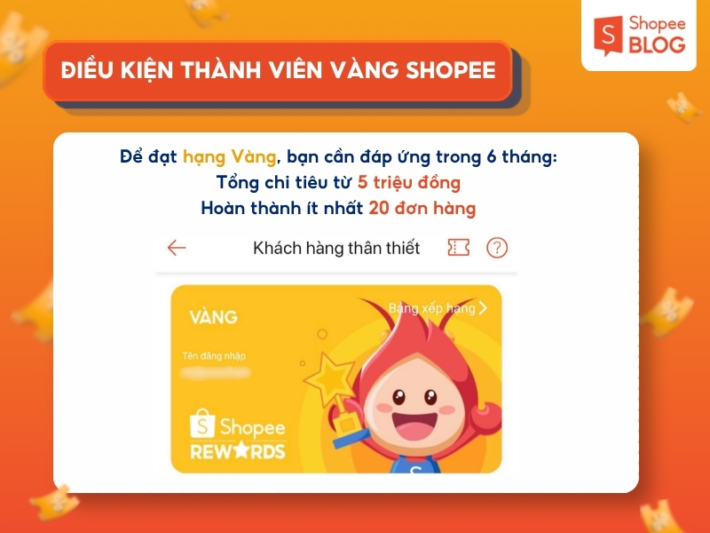 Điều kiện thành viên vàng Shopee