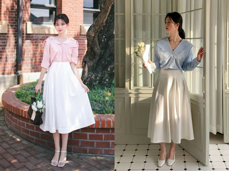 áo blouse chân váy xòe