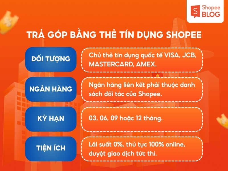 Cách trả góp trên Shopee bằng thẻ tín dụng