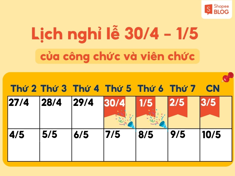 Lịch nghỉ lễ 30/4 1/5 năm 2026