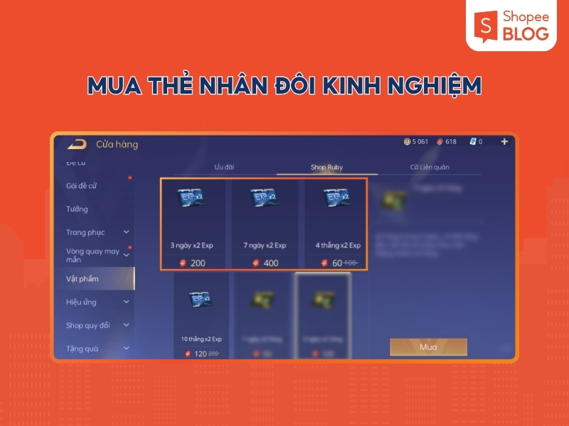 Thẻ nhân đôi EXP mua bằng Ruby