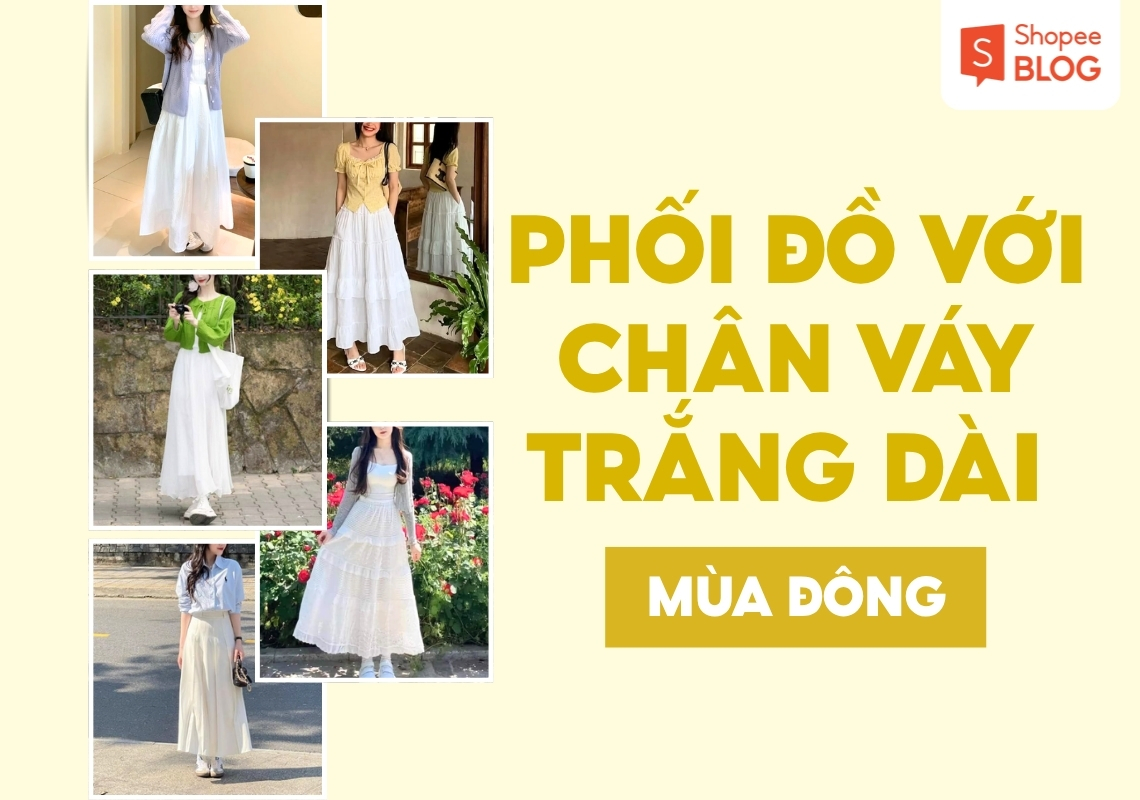 phối đồ với chân váy trắng dài mùa đông