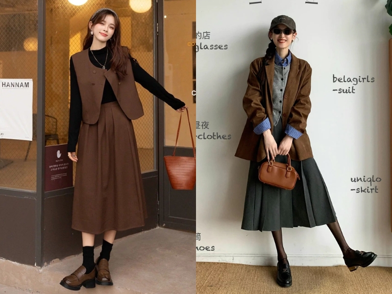 Chân váy kaki chữ A vintage